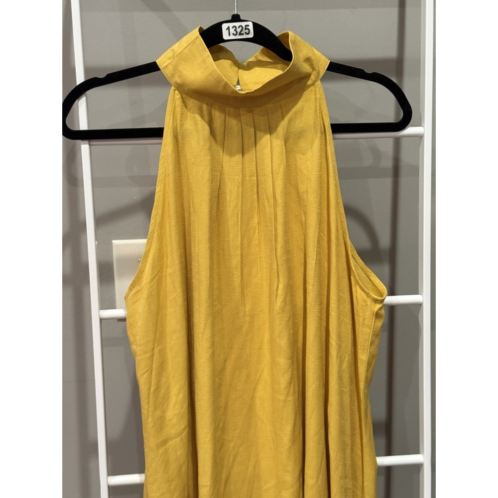 Women's Yellow Solid Halter Neck Boho Chic Minimalist Midi Swing Dress XL - Picture 2 of 6